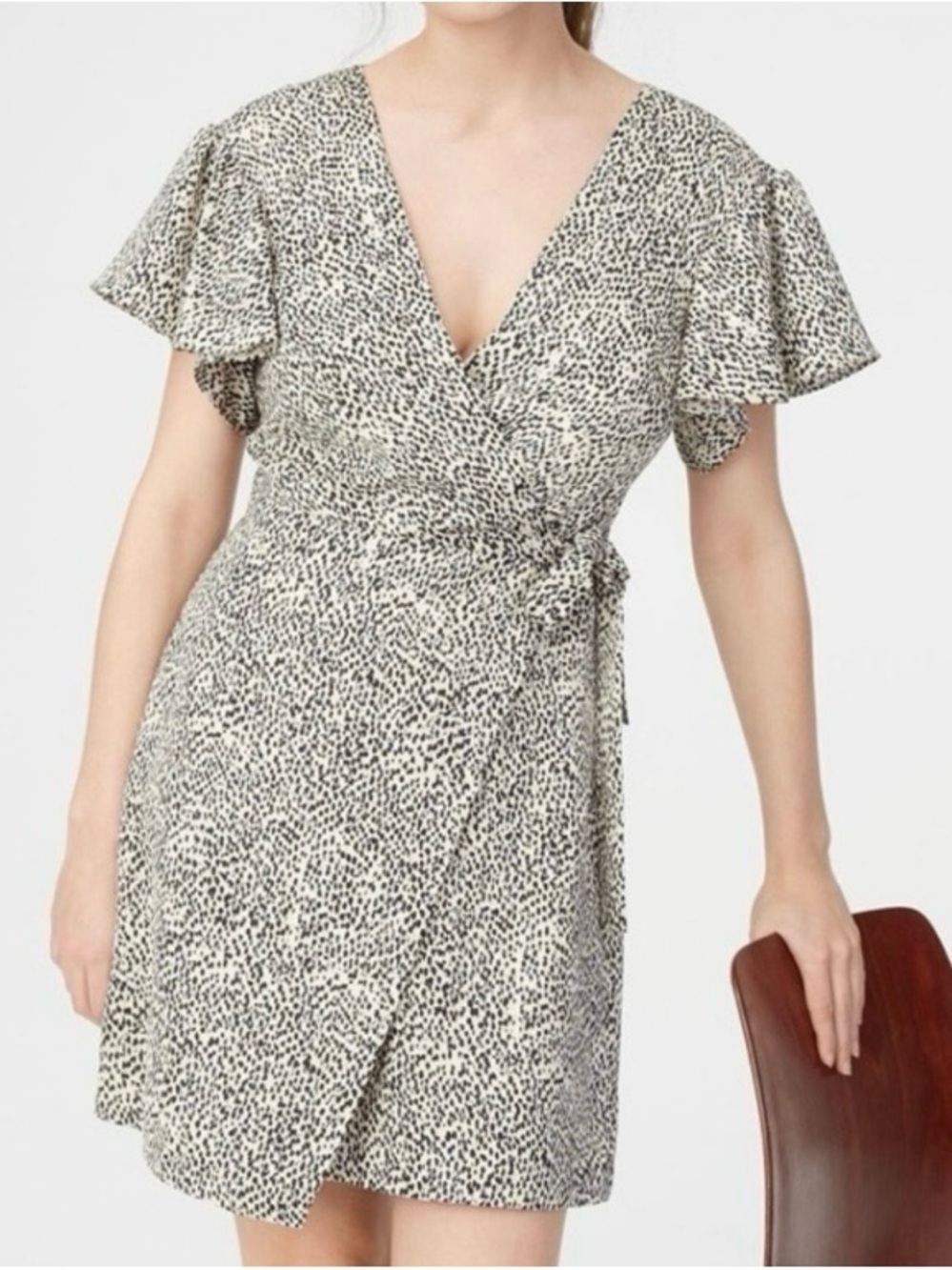 Club Monaco Geovanna Animal Print Flutter Sleeve Mini Wrap Dress 0